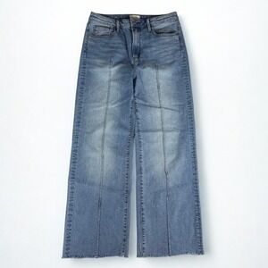 Driftwood Wide Leg Jeans Womens 29 Blue High Rise Raw Hem Seam Front Denim